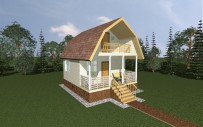 Каркасный дом 6x7 с балконом и верандой(мансардная крыша)