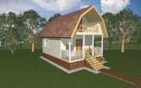 Каркасный дом 6x8 с балконом и верандой (мансардная крыша)